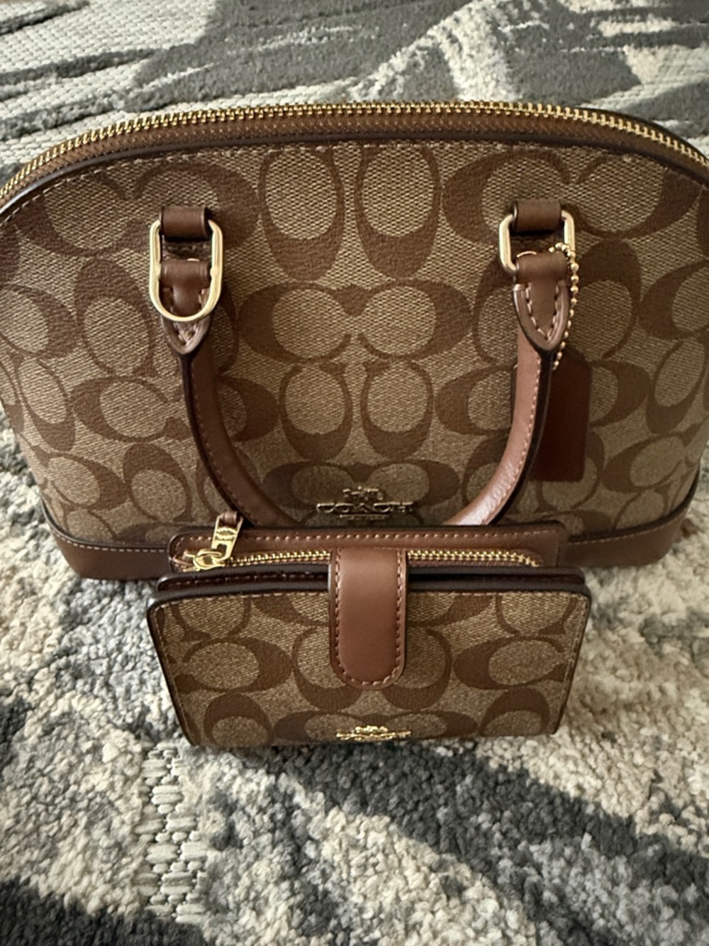 Coach Brown Signature Canvas Dome Satchel with Matching Wallet